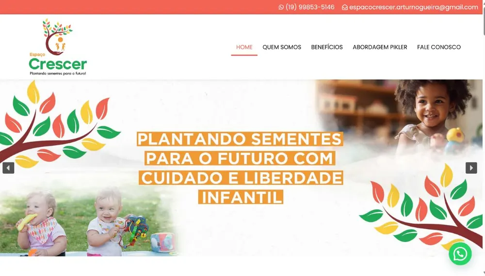 Site do Espaço Crescer Artur Nogueira desenvolvido pela CS Projetos