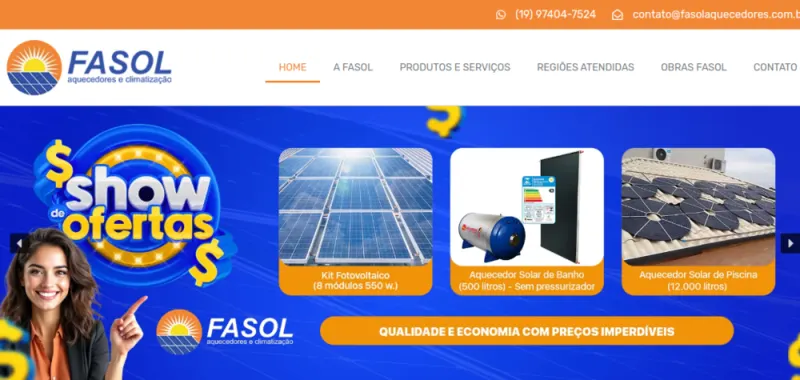 Site da Fasol Aquecedores desenvolvido pela CS Projetos